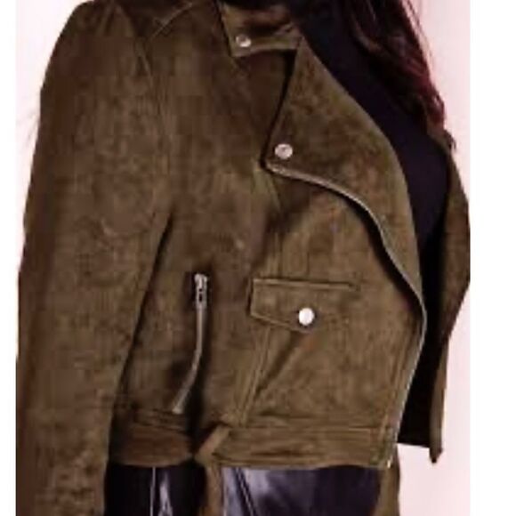 🦋 NWT Missguided  Faux Suede Biker Jacket - Picture 1 of 4